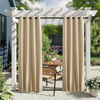 NICETOWN 2 Panels Outdoor Curtains for Patio Waterproof & Windproof, Thermal Insulated Top & Bottom Grommet & Back Tab Light Block Outdoor Drapes with Bouns Rope for Fixed, Biscotti Beige, W46 x L90
