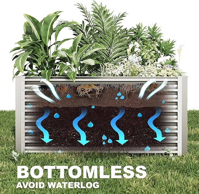 4x2x2ft(2 Pack) Raised Garden Bed Kit, Galvanized Planter Garden Boxes Outdoor, Metal Raised Garden Beds for Vegetables,Fruits, Flower,Silver