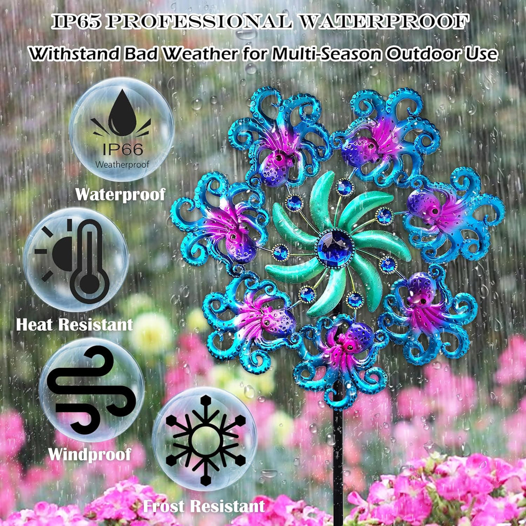COOZZYHOUR 39" Octopus Wind Spinners for Yard and Garden Stake,Ocean Theme Outdoor Decor - Metal Windmill, Wind Sculpture Decorations for Patio,Lawn
