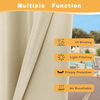 HolidayIdeas Outdoor Curtains for Patio Waterproof, 4 Panels - 54 x 108 Inch - Privacy Protection & Light Filtering Curtains Cream Grommet Outside Curtains for Porch, Gazebo, Pergola, Backyard
