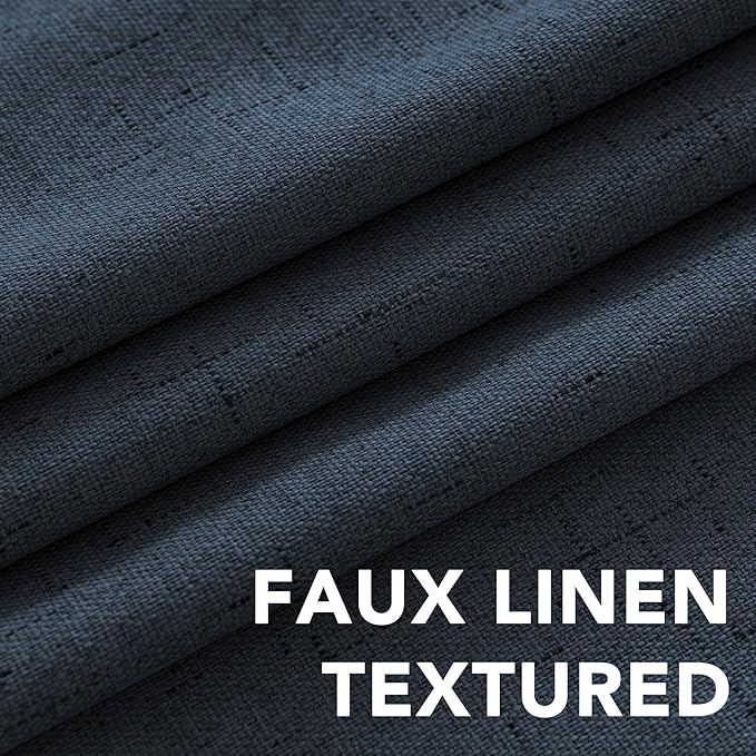H.VERSAILTEX Linen Blackout Curtains 63 Inches Long 100% Absolutely Blackout Thermal Insulated Textured Linen Look Curtain Draperies Anti-Rust Grommet, Energy Saving with White Liner, 2 Panels, Navy