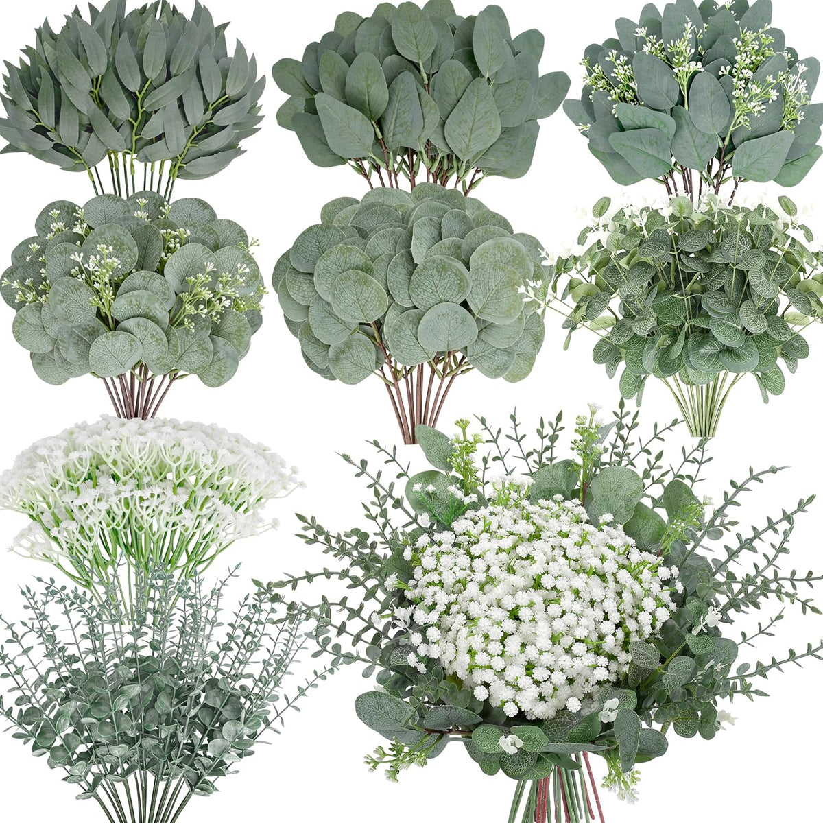 8 kinds mixed artificial eucalyptus stems bulk fake, main product view