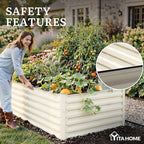 YITAHOME 8x4x2ft Large Raised Garden Bed Kit, Galvanized Metal Planter Box with Gloves, Support Rod & Safety Rubber, Outdoor Above Ground Planters for Plants Vegetables Flowers, Cream Yellow