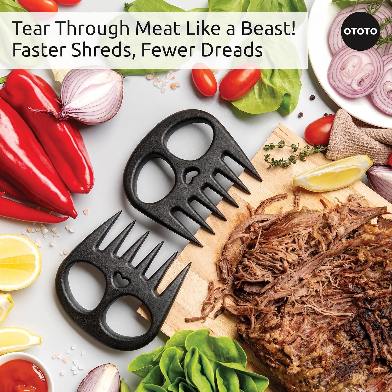 OTOTO New Meat Muncher Meat Claws - Meat Shredder Claws, BBQ Accessories, Grilling Gifts for Men, Halloween Goth Accessories, Spooky Skull Shredder for Goth Kitchen, Heat Resistant Claws (Black)
