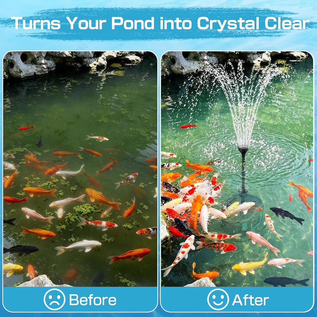 850GPH All-in-1 Pond Pump for Pond 100 to 750 Gallons | Built in U - V Light & Colorful LED, Submersible Fountain Pump for Koi Ponds, Waterfall & Water Features to Clean Green Water