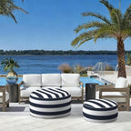LVTXIII Indoor/Outdoor Extra Large Inflatable Ottoman Pouf D31 x H14 Inch, Round Footstool with Handle, Weather-Resistant Portable Furniture for Patio, Camping, Beach, Cabana Navy