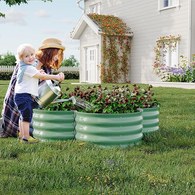 Garvee 2 Pack Galvanized Raised Garden Bed, Outdoor Planter Box with Open Base for Herbs, Veggies & Flowers. Rust-Resistant Raised Garden Beds, Ground-Connected Design for Deep Root Growth