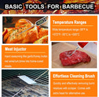 grilljoy 24PCS BBQ Grill Tools Set with Meat Thermometer and Injector - Extra Thick Stainless Steel Fork, Spatula& Tongs - Complete BBQ Accessories in - Perfect Grill Gifts for Father's Day