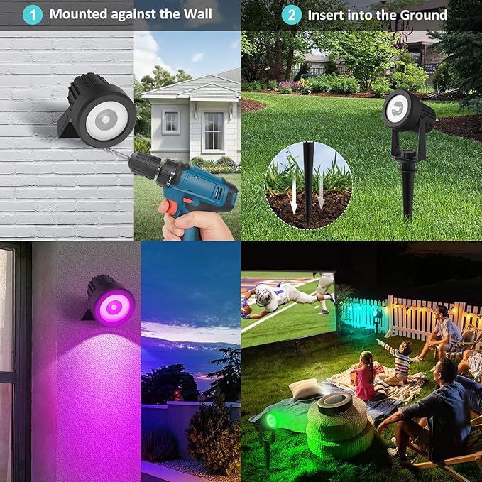 T-SUNUS RGB Solar Landscape Spotlights Christmas, Color Changing Spot Light Outdoor IP65 Waterproof Garden Lights 9.8ft Cable with Separated Panel for Yard Driveway Porch Walkway Pool Patio Halloween