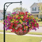2 Set Artificial Faux Hanging Plants Flowers Basket for Outdoors Spring Summer Decoration, 2 Hanging Planters with 24pcs Fake Silk Flowers UV Resistant for Outside Porch Patio Garden Home 6 Multicolor