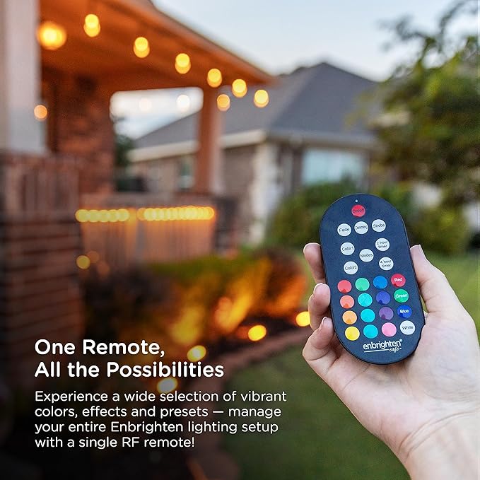 Enbrighten Vintage Outdoor String Lights, 48ft, 24 RGB Acrylic Bulbs, Weatherproof, RF Remote Control, Perfect for Holidays, Gameday, Parties, and More, 37790