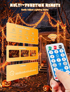Solar Halloween Chain Lights, 10.4 FT 175 LED Orange Plastic Chain | String Lights with Remote, Waterproof Outdoor Spooky Glowing Halloween Decorations for Yard, Graveyard, Haunted House, Party