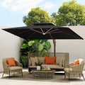 10 X 13 FT Cantilever Outdoor Patio Umbrella with Base Included Large Heavy Duty 360° Rotation Double Top Offset Rectangular Umbrellas with Led Lights for Backyard Outside Deck, Black