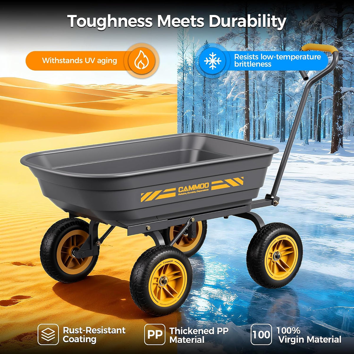 cammoo 10-in no-flat tires 600lb garden dump cart on a desk or shelf