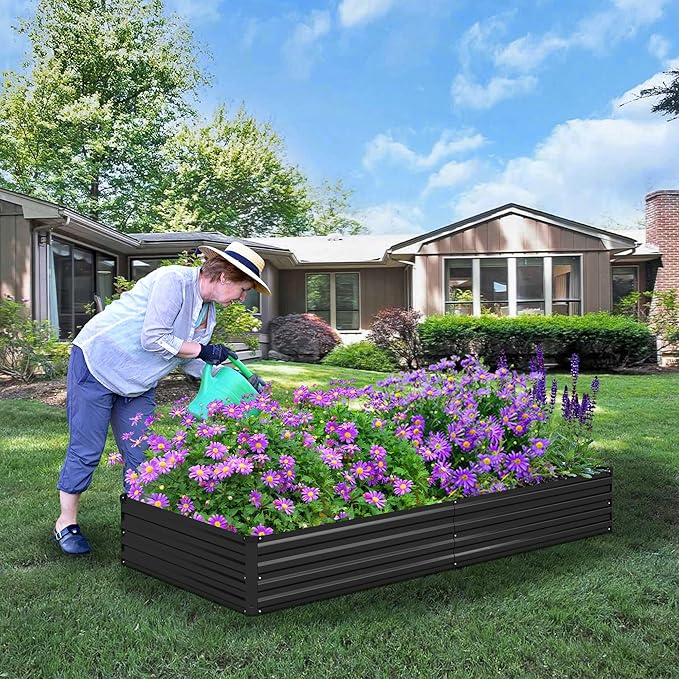12x4x1ft(2 Pack) Galvanized Raised Garden Bed,Outdoor Planter Box Metal Patio Kit Planting Bed for Vegetables Flowers Herb,Black