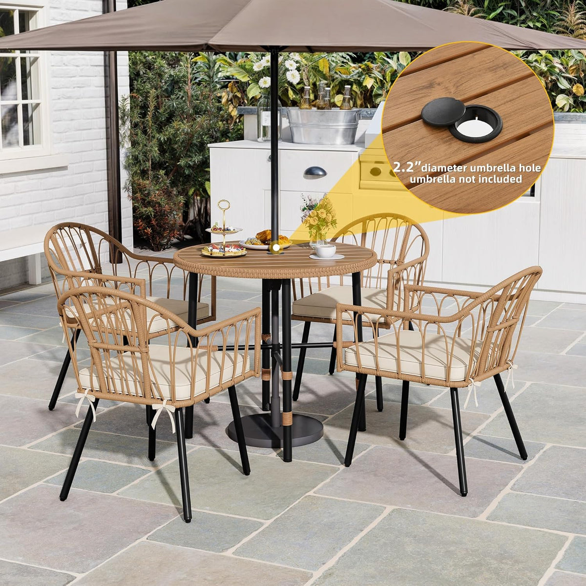 dwvo outdoor patio dining table round for 4 shown in use