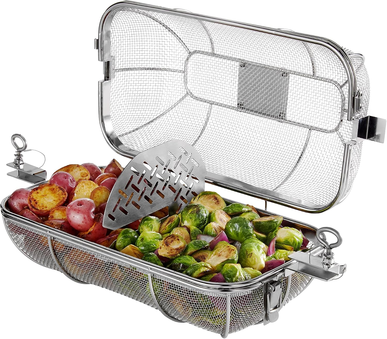 Weber Crafted® Rotisserie Crisping Basket, Stainless Steel for Gourmet Grilling | Rotisserie Basket with Removable Divider for Even Crisping, Air-Fryer Style (Rotisserie Kit Required) - Grill Accessory