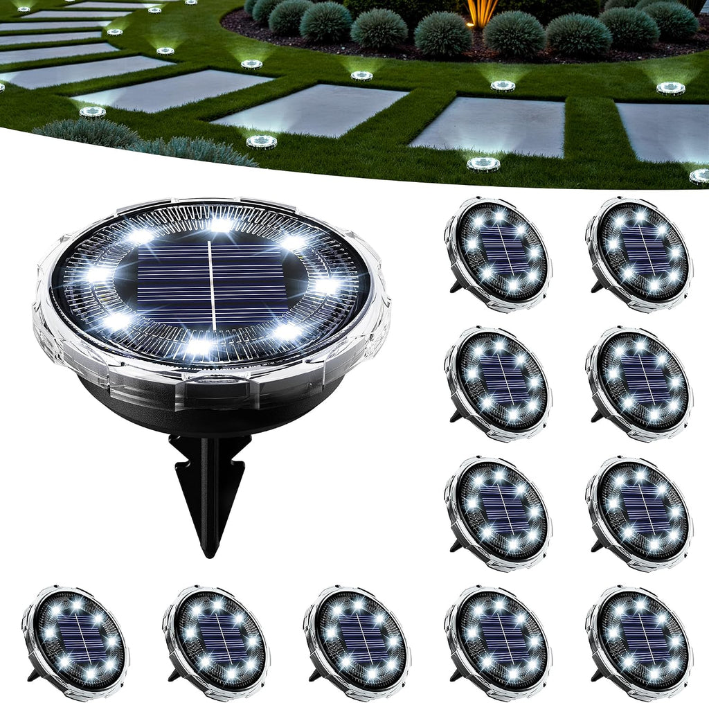 SOLPEX Solar Ground Lights Outdoor, Pathway Lights 12 Pack Cool White | IP65 Waterproof Landscape Lighting for Walkway, Driveway, Pathway, Garden, Backyard Decor- Transparent Lampshade