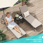 Amopatio Outdoor Lounge Chairs Poolside Chaise Lounge for Patio Set of 2 | with Side Table Foldable Stackble Fully Assembled Weather Resistant 5-Position Adjustable Backrest 400LBS Capacity
