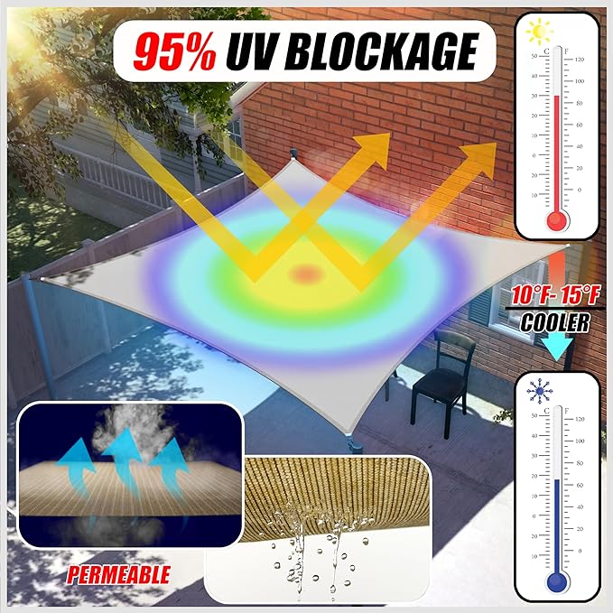 ColourTree TAPR1616 Custom Size 12' x 13' Red Sun Shade Sail Canopy UV Block UPF50 Rectangle - Commercial Standard Heavy Duty - 190 GSM - 3 Years Warranty