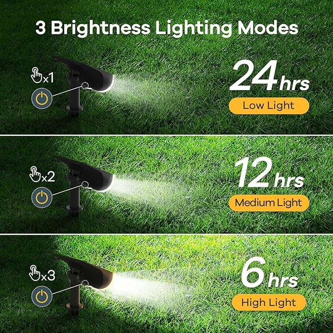 Linkind Solar Lights Outdoor Waterproof IP65, StarRay Dusk-to-Dawn Outdoor Solar Lights, 3 Lighting Modes Solar Spot Lights Outdoor for Garden, Yard, Landscape (Daylight, 6 Pack)