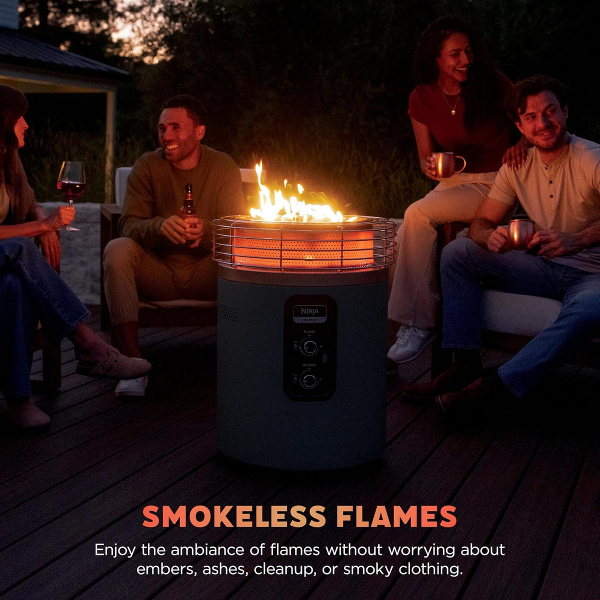 ninja fireside360 fire pit & heater, 80,000 btu, side view
