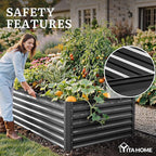 YITAHOME 8x4x2ft Large Raised Garden Bed Kit, Galvanized Metal Planter Box with Gloves, Ground Nails, Support Rod & Safety Rubber, Outdoor Above Ground Planters for Plants Vegetables Flowers, Black