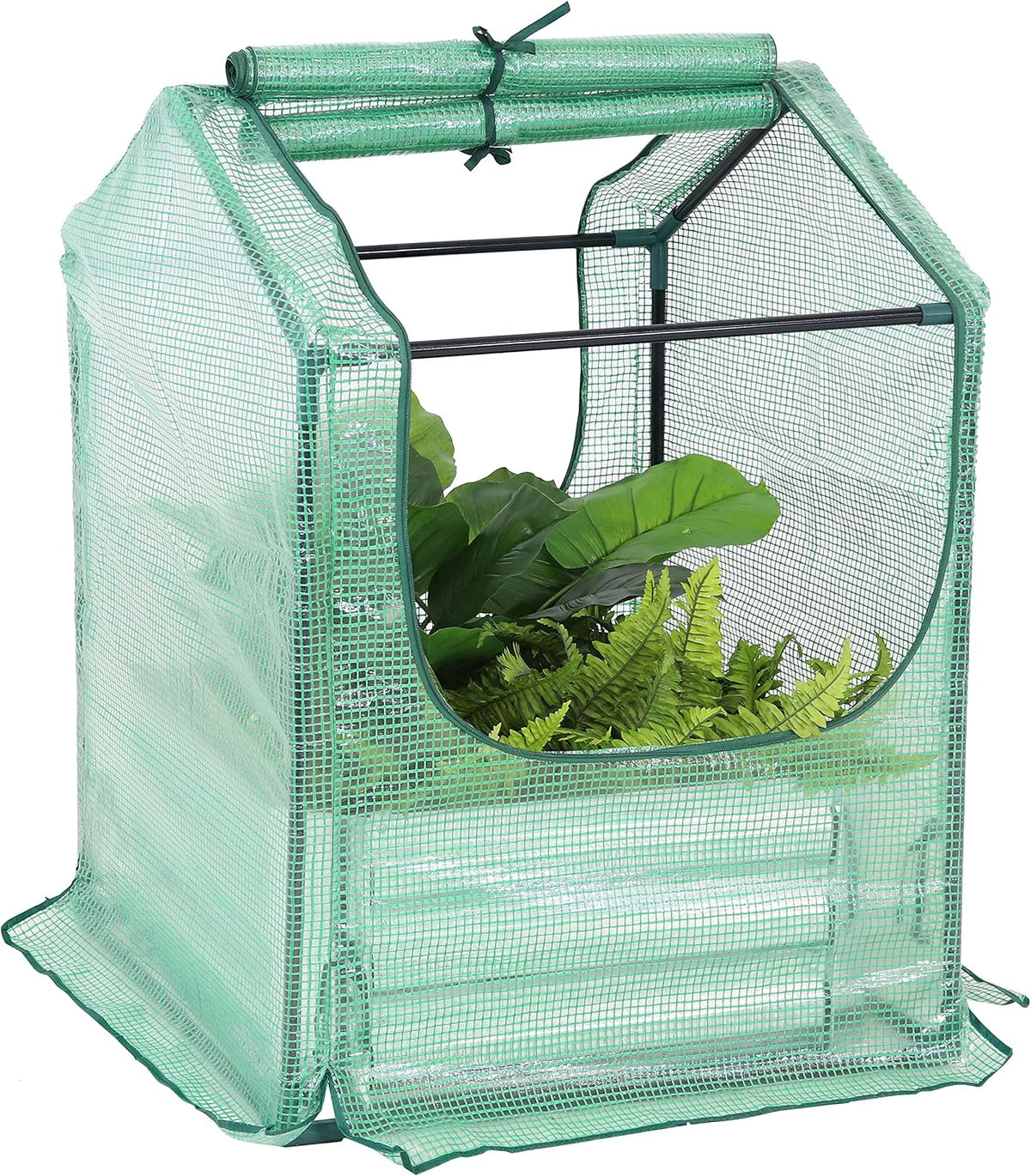 sunnydaze steel raised garden bed with mini greenhouse, main product view