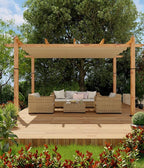 10 x 13 ft Aluminum Pergola with Adjustable Canopy, Outdoor Metal Pergola, Imitation Wood-Grain Sun Shade Shelter for Garden Patio Backyard Deck