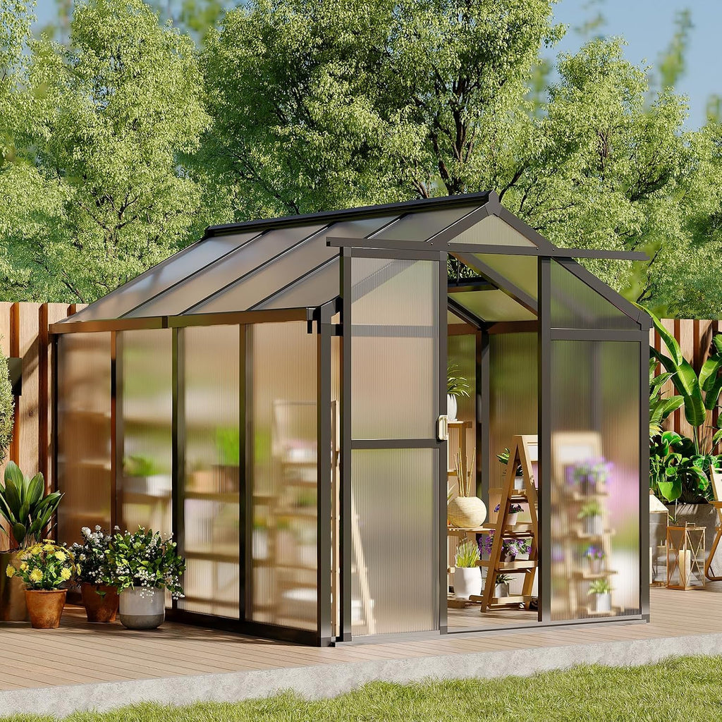 6x8 ft greenhouse, outdoor sliding door, polycarbonate greenhouse, main product view