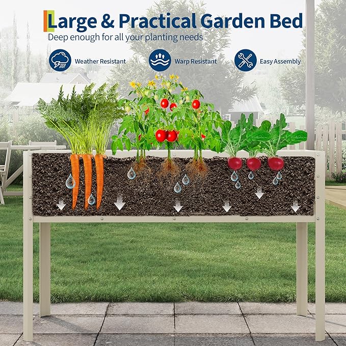 Galvanized Raised Garden Bed with Legs, 50×17×32 in Large Elevated Planter Box for Outdoor Plants, Sturdy Metal Raised Garden Beds for Vegetables, Flowers & Herbs, Backyard, Patio, Beige