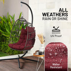 SereneLife Hanging Egg Chair w/Stand - Wicker Rattan Swing, Padded Cushion | Foldable Design, Weather-Resistant Cushion & Padded Headrest Included, 350 lb Capacity, Great for Patio, Backyard & Bedroom.