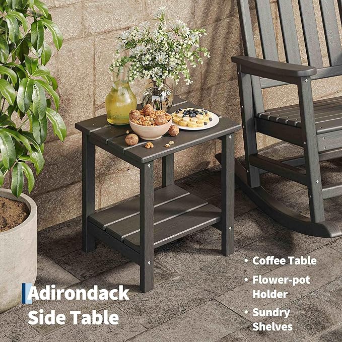 HDPE Rocking Chair Outdoor Set of 2 with Side Table - Poly High Back Porch Rocker Chairs for Adults - All Weather Resistant Furniture for Patio Front Porch - Black