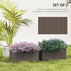 Outsunny Railing Planter Box (2 Pack, 20 Inch), Hanging Flower Pots with Hooks, Drainage Holes for Fence, Balcony, Garden, Patio, Rattan Look, Brown