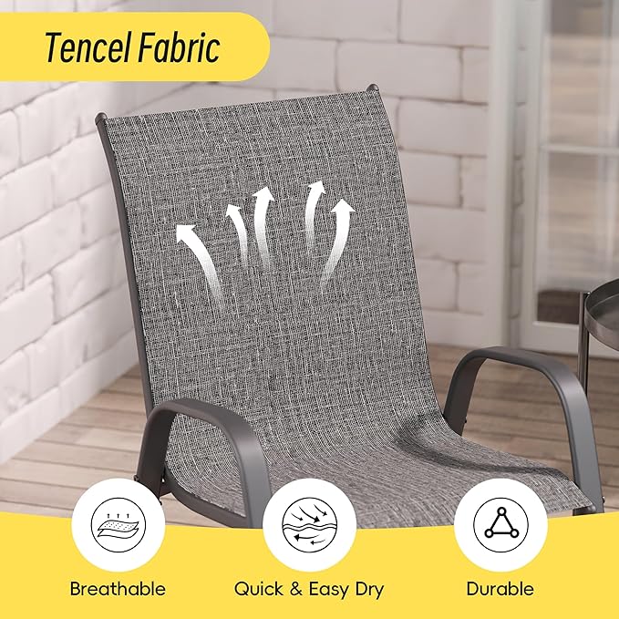 Betterhood Patio Chairs Set of 6, Stackable Outdoor Dining Chairs Set with Breathable Seat Fabric, All-Weather Powder-Coated Metal Frame for Deck, Pool Side and Backyard, 350LBS Capacity