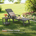 LUE BONA Chaise Lounge Chair with Table, 2-Piece, HDPS Chaise Lounger, 5 Positions Adjustable Lounge Chairs, Pool Lounge Chair with Wheels for Poolside, Backyard, Dark Gray