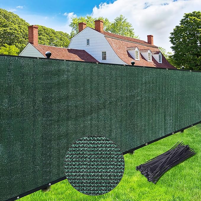 UPGRADE Privacy Screen 6' x 25' Fence Commercial Shade Cover with Brass Grommets Heavy Duty Perfect for Outdoor Back Yard, Dark Green, Customizable