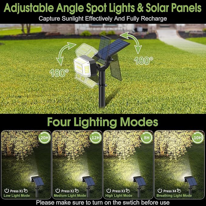 102 LED Solar Spot Lights Outdoor Waterproof IP65, Adjustable Landscape Spotlights, [8 Pack/4 Modes] Auto On/Off Solar Powered Flood Lights for Outside Yard Garden Wall Pathway (Cool White)