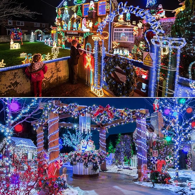 150ft LED Rope Lights Outdoor, 1080 LED Connectable and Flexible Tube Lights with 8 Modes, Waterproof LED Rope Lighting for Garden Patio Bedroom Party Pool Indoor Outdoor Christmas Decor (White&Blue)
