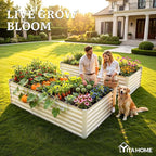 YITAHOME 8x4x2ft Large Raised Garden Bed Kit, Galvanized Metal Planter Box with Gloves, Support Rod & Safety Rubber, Outdoor Above Ground Planters for Plants Vegetables Flowers, Cream Yellow