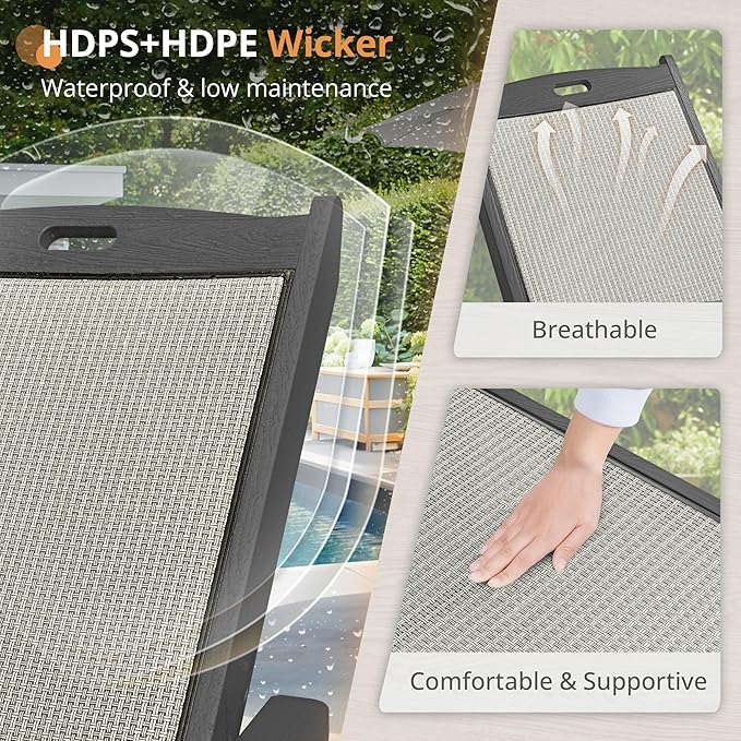 LUE BONA Chaise Lounge Chair Outdoor, HDPS and HDPE Wicker Material, Patio Lounge Chair with Adjustable Backrest, Resin Pool Lounge Chairs with Wheels for Backyard, Poolside and Deck, Gray