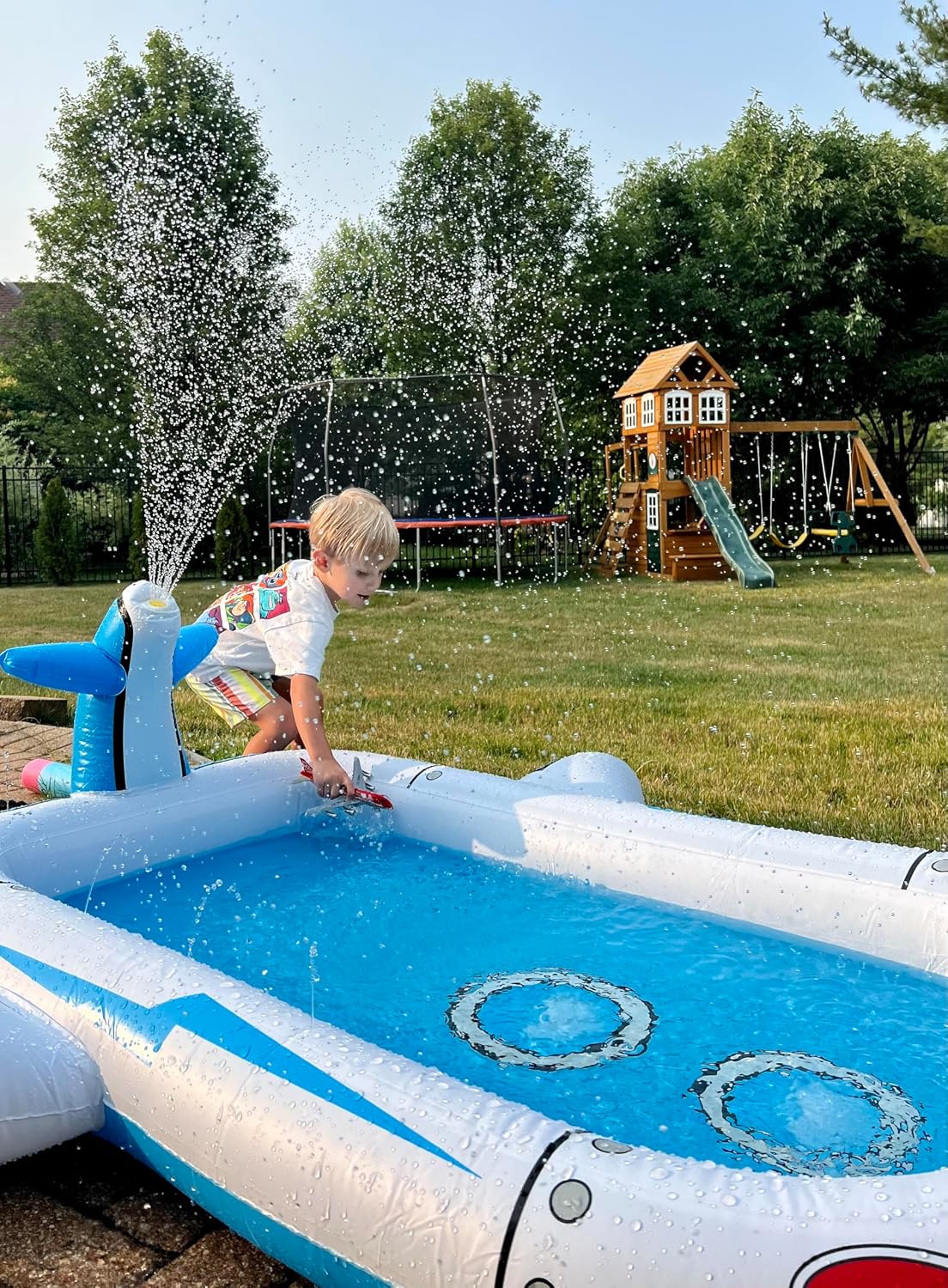 Kiddie Pool Splash Pad for Kids 68" x 38" x 21.5" | 3-in-1 Inflatable Sprinkler Pool for Toddlers Ages 3-8, Backyard Water Play Mat, Outdoor Summer Wading Pool for Boys & Girls