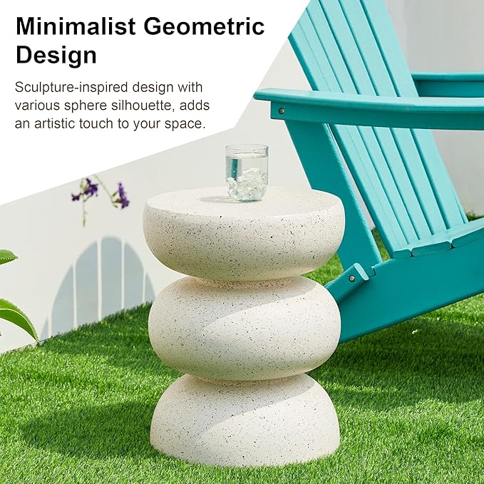 Glitzhome Outdoor Side Table Set of 2, 18" H Decorative Garden Stool MgO Faux Terrazzo End Table, Heavy Duty Indoor Outdoor Round Planter Stand for Living Room Bedroom Patio Deck Poolside,White