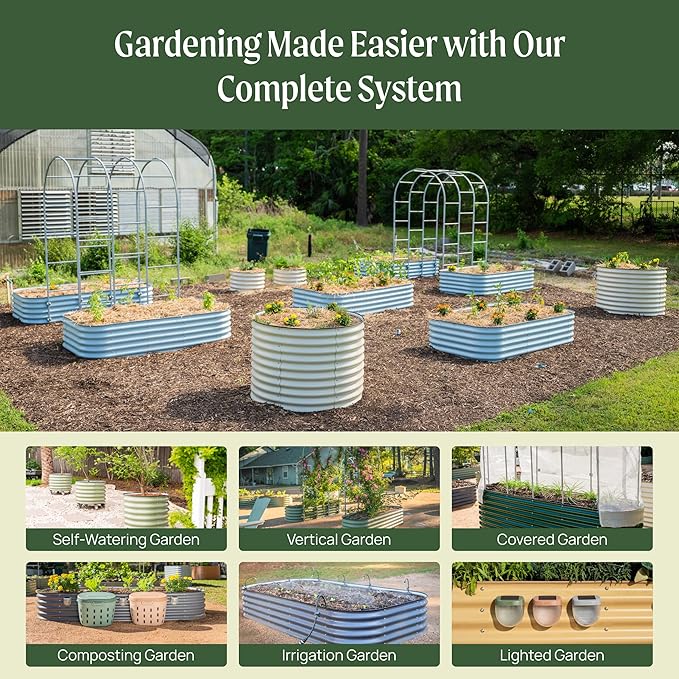 Vego garden 17" Tall 42" Round Raised Garden Bed Metal Raised Bed Planter Box for Vegetables Flowers Patio, Pearl White