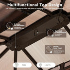 Aoxun 12'x10' Hardtop Gazebo, Aluminum Frame Permanent Pavilion with Curtains and Netting, Outdoor Polycarbonate Double Roof Canopy, Designed for Garden, Lawns, Patio, Brown