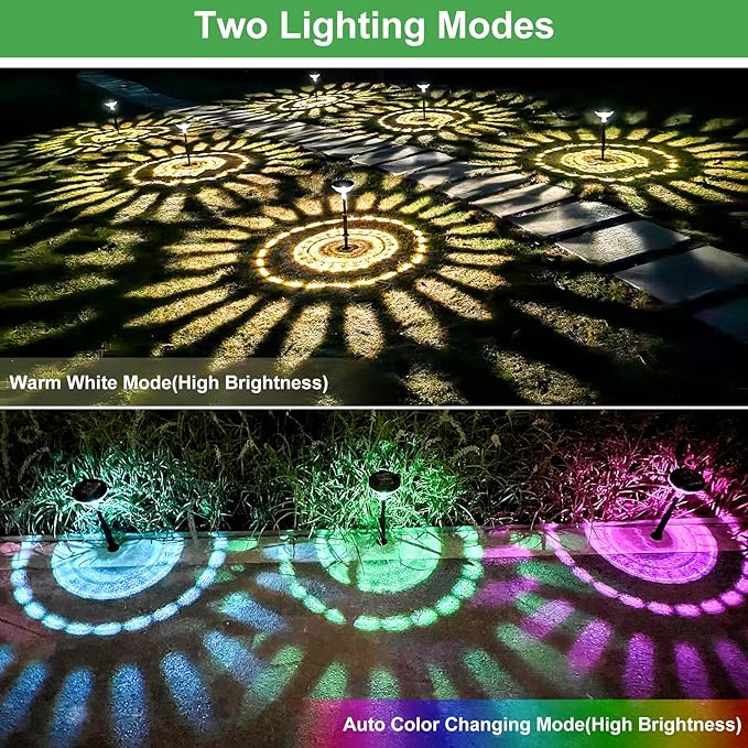 Bright Solar Pathway Lights 6 Pack,Color Changing+Warm White LED Solar Lights Outdoor,IP67 Waterproof Solar Path Lights,Solar Powered Garden Lights for Walkway Yard Backyard Lawn Landscape Decor