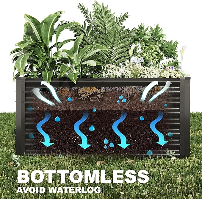 12x2x2ft Raised Garden Beds Outdoor Kit, Galvanized Planter Garden Boxes Outdoor, Metal Raised Garden Beds for Vegetables,Fruits,Herb,Flower,Black