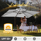 10 X 13 FT Cantilever Outdoor Patio Umbrella with Base Included Large Heavy Duty 360° Rotation Double Top Offset Rectangular Umbrellas with Led Lights for Backyard Outside Deck,Fog Grey