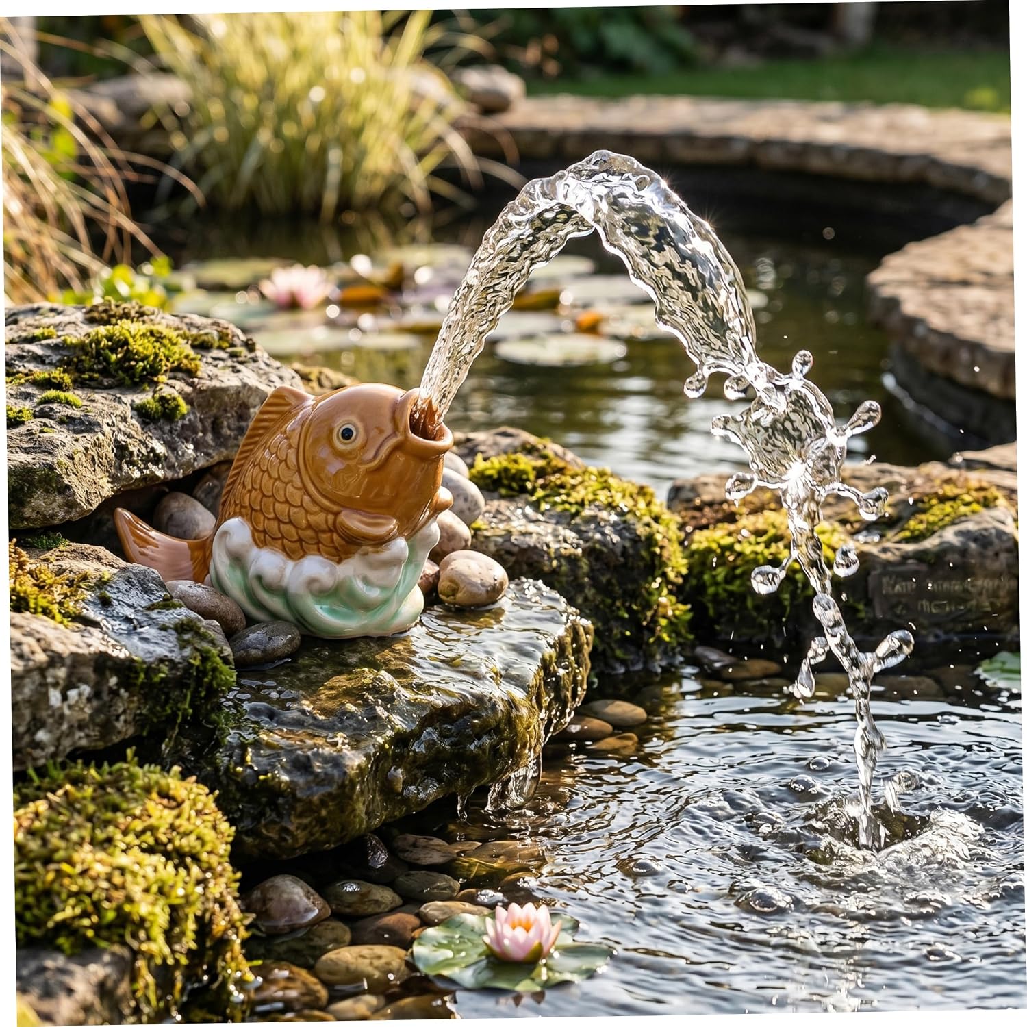 Ceramic Koi Fish Pond Spitter - Lifelike Water Fountain Spout for Small Ponds, Gardens & Pools, Style 1