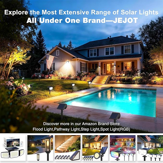 White Solar Security Light Outdoor Super Bright LED, Motion Sensor Solar Flood Light, 3 Heads 270° Wide Angle,Remote Control, IP65 Waterproof, 3 Modes (3 Packs)